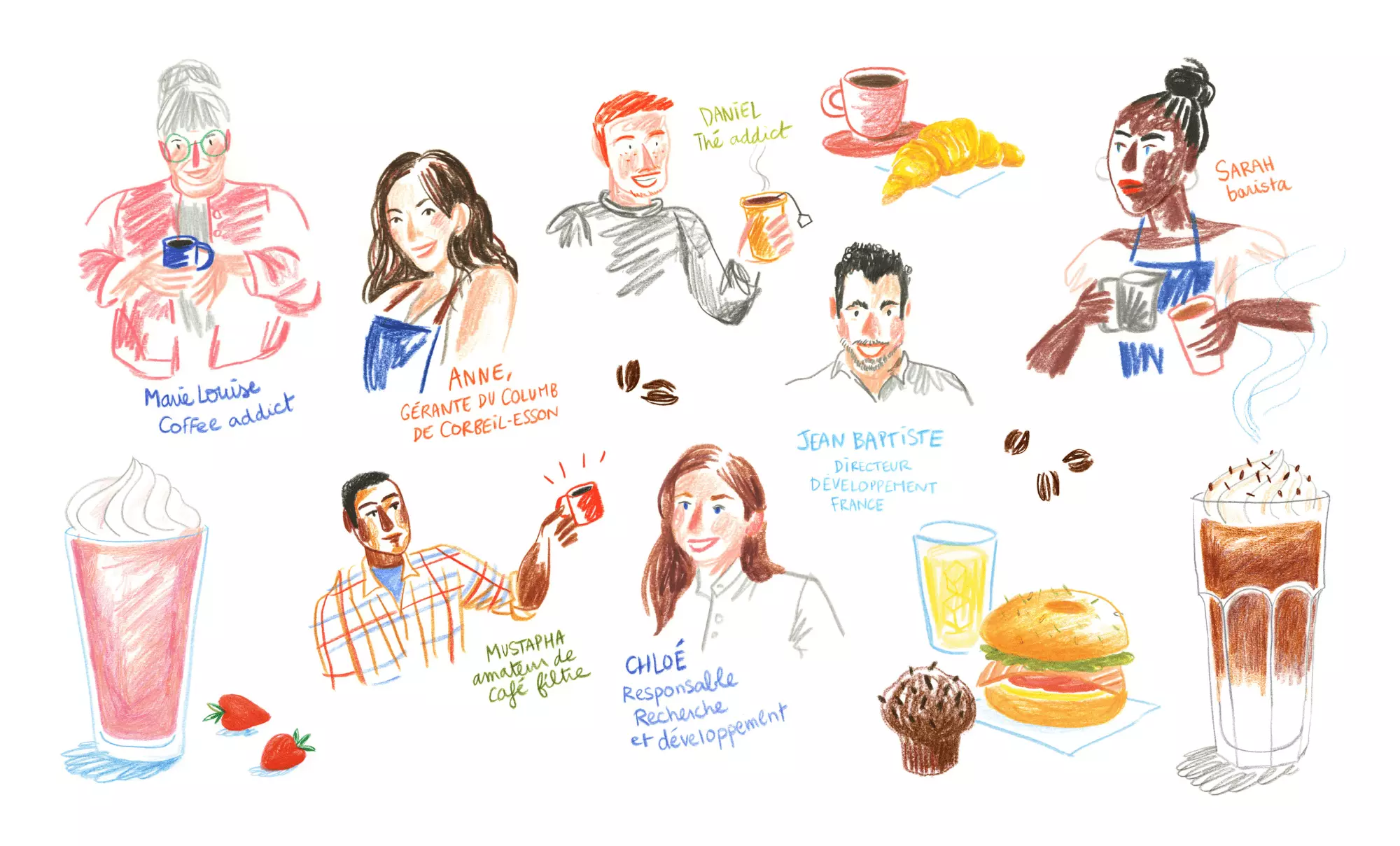 illustrations food au crayon de couleur pour coffee shop brand designer illustratrice food Paris