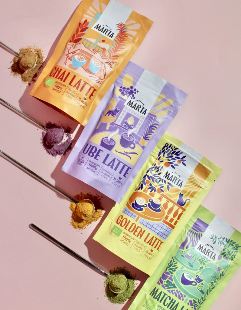 creation packaging pour une gamme de lattes bien-être.
